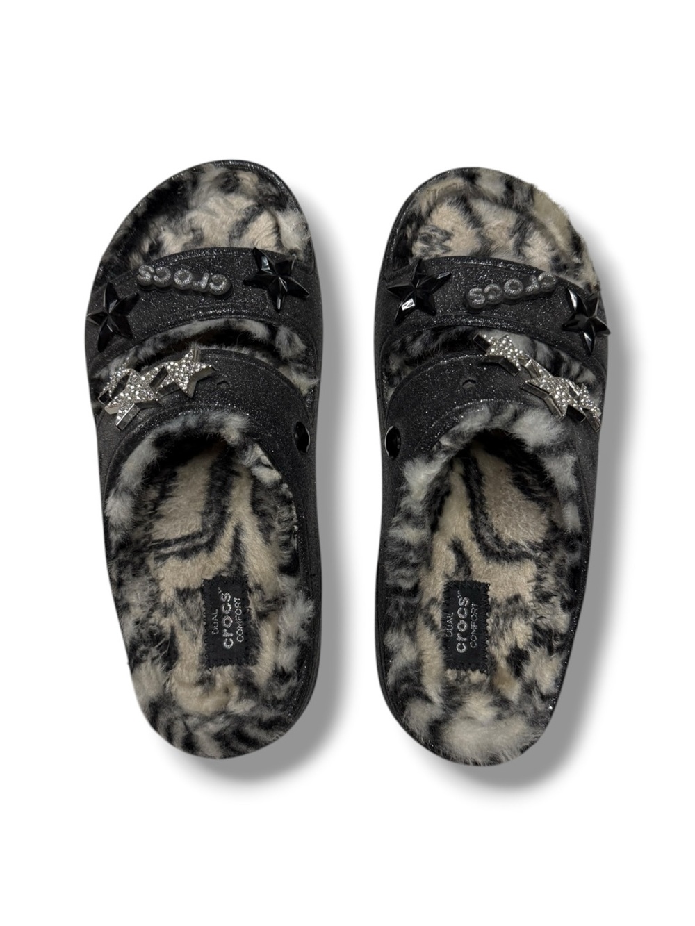 Crocs classic Cozzzy Disco Black Glitter Sandals Size 8 - Picture 3 of 6